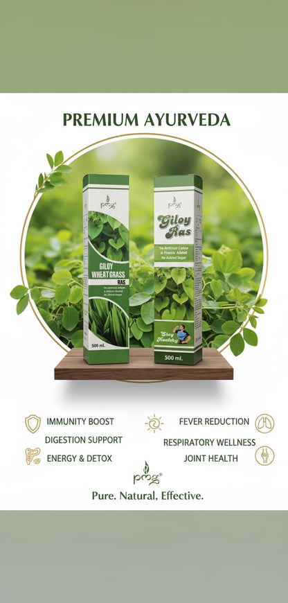 Giloy Wheat Grass Ras and Giloy Ras Natural Health Supplement, 500 ml each, No Added Sugar, No Artificial Flavours (Pack of 2)