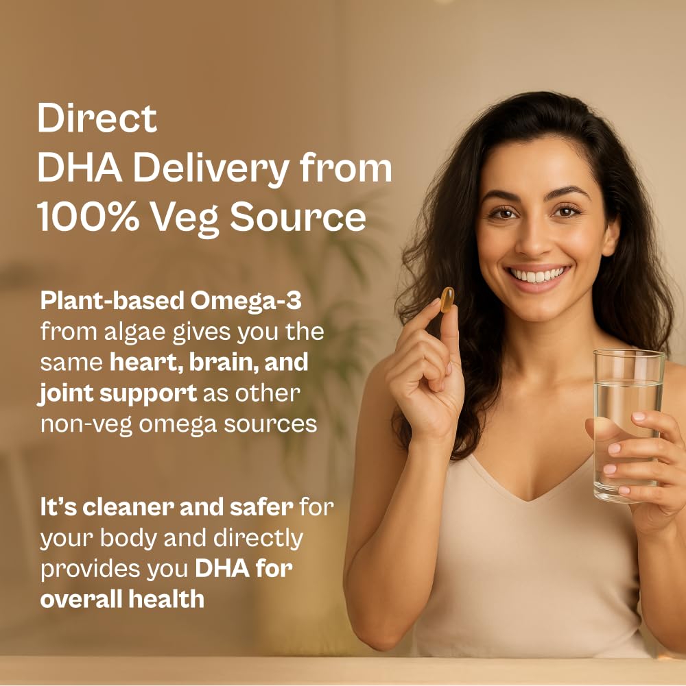 Tata 1mg Vegetarian Omega |1000 mg Algal Oil with 400mg DHA | Plant-Based Omega-3 | Supports Heart, Brain & Joint Health | 60 Veg Capsules