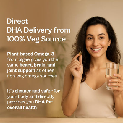 Tata 1mg Vegetarian Omega |1000 mg Algal Oil with 400mg DHA | Plant-Based Omega-3 | Supports Heart, Brain & Joint Health | 60 Veg Capsules