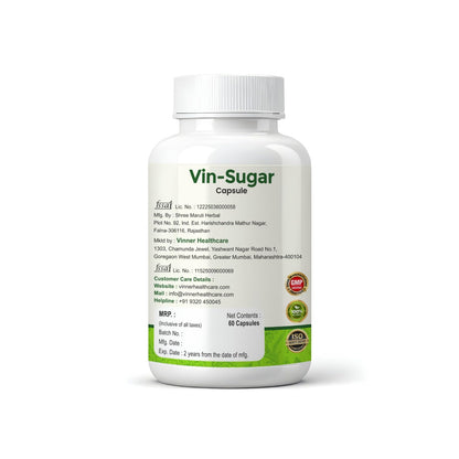Vinner Healthcare Vin-Sugar Advanced Blood Sugar Support Formula, 60 Capsules, Ayurvedic Herbal Supplement (For both Men and Women)