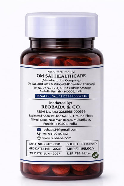 REOBABA Lipiburn® Tablets for Weight Management, with Garcinia Cambogia, Green Tea Extract & L-Carnitine, 60 Tablets