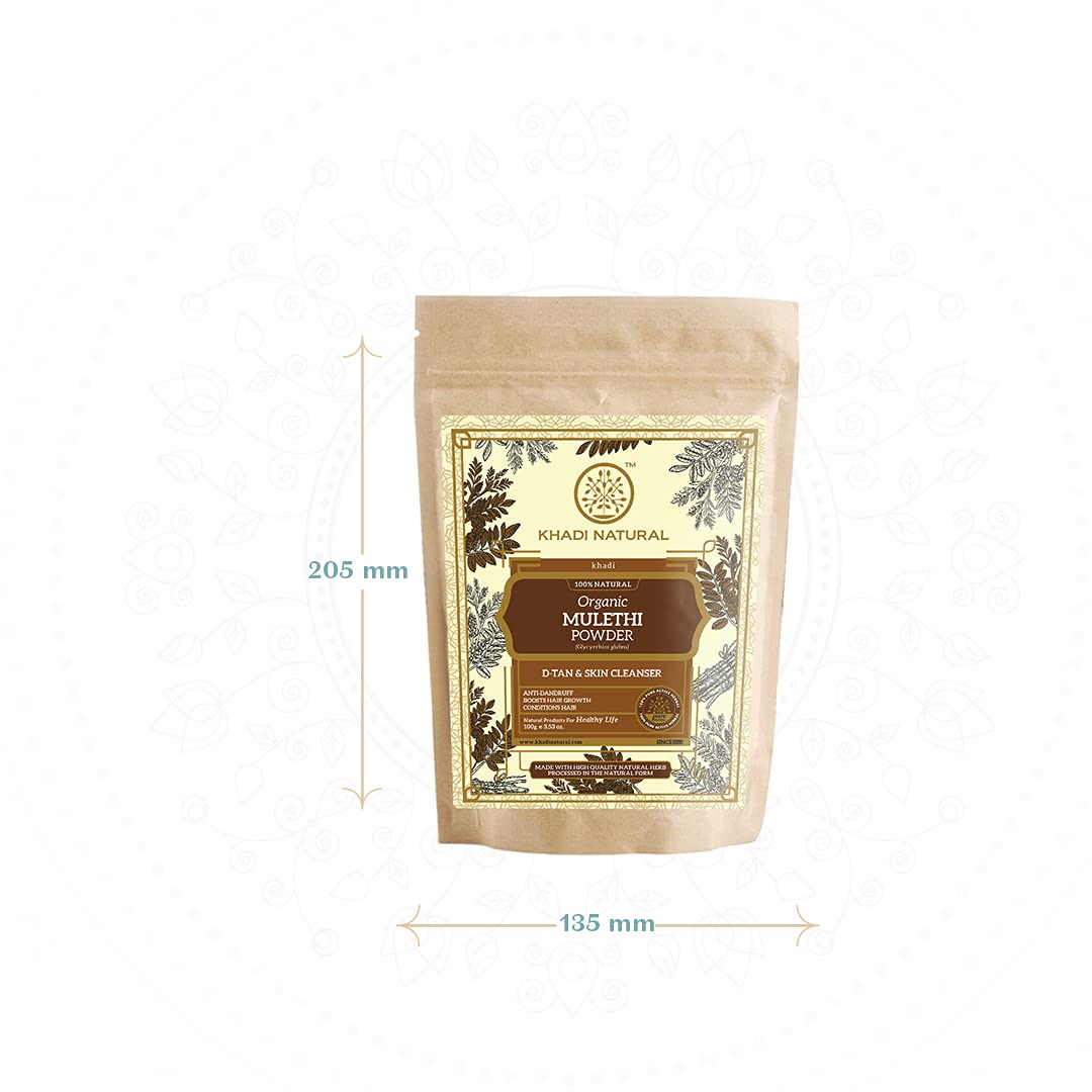 Khadi Natural Mulethi Organic Powder Pack | Herbal Skin & Hair Care Remedy | Natural & Pure Mulethi Powder- Pack of 2 (100 g x 2) (200 g)
