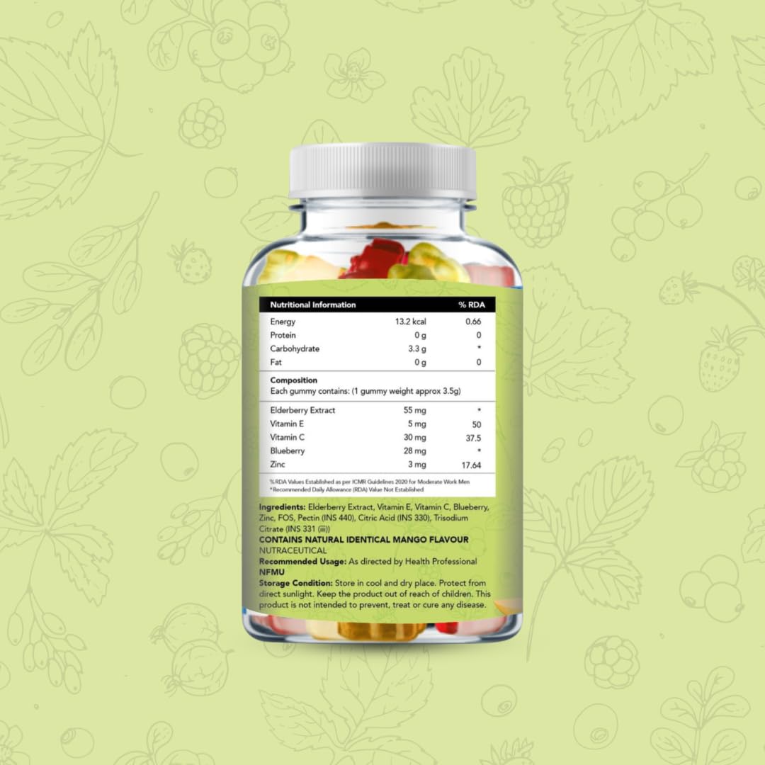 ImmunoChews: Mango Flavor, 30 Gummies - Elderberry, Vitamin C, E & Zinc - Antioxidant-Rich, Immune-Boosting, No-Added Sugar