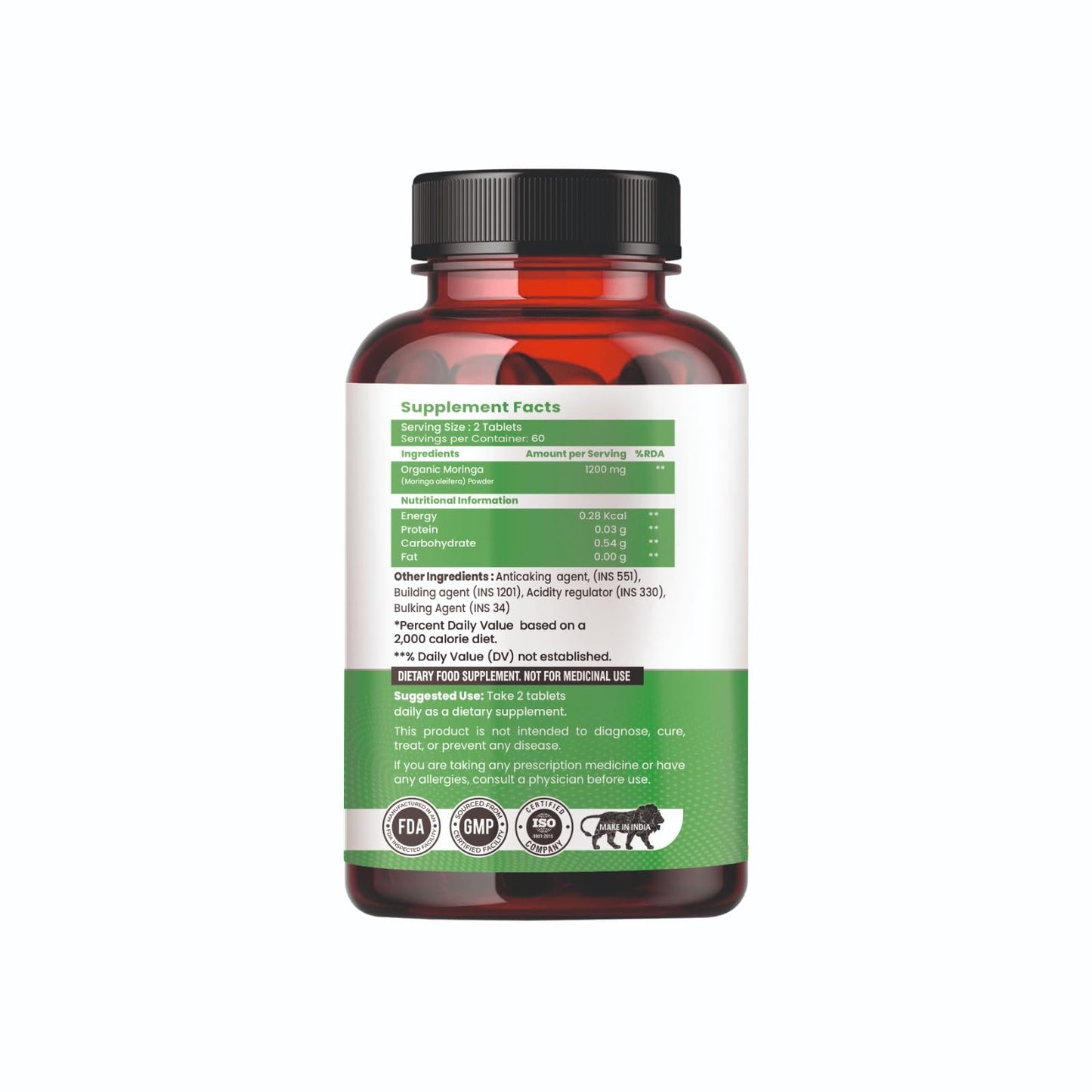 Raskam Organic Moringa Tablet with 1200mg Leaves Extract | Powder Tablets for Immunity, Digestion & Energy | Organic Leaves 120 Tablets