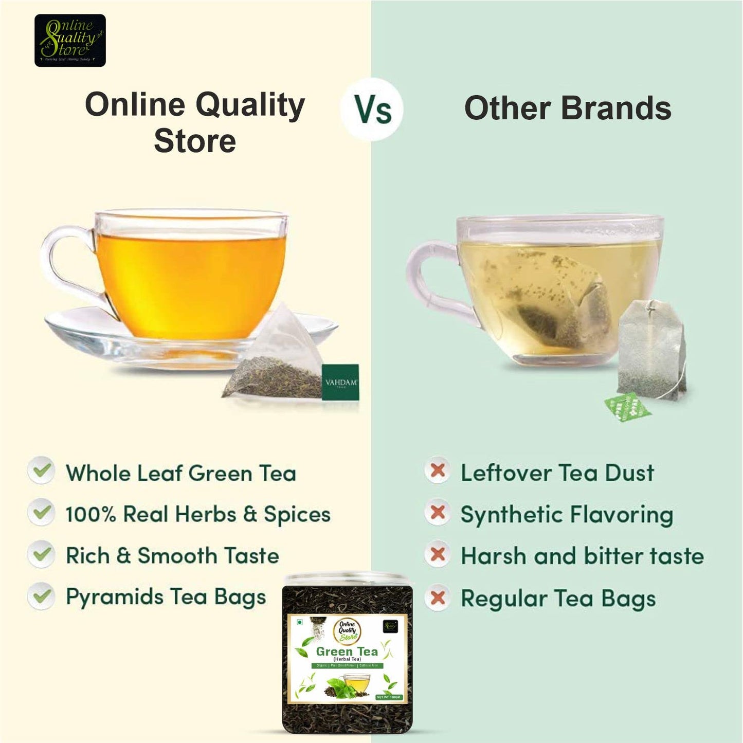 Online Quality Store Natural Green Tea - 100g | 100% Pure & Natural Herbal Green Tea Leaves | Whole Long Leaf | Boost Immunity