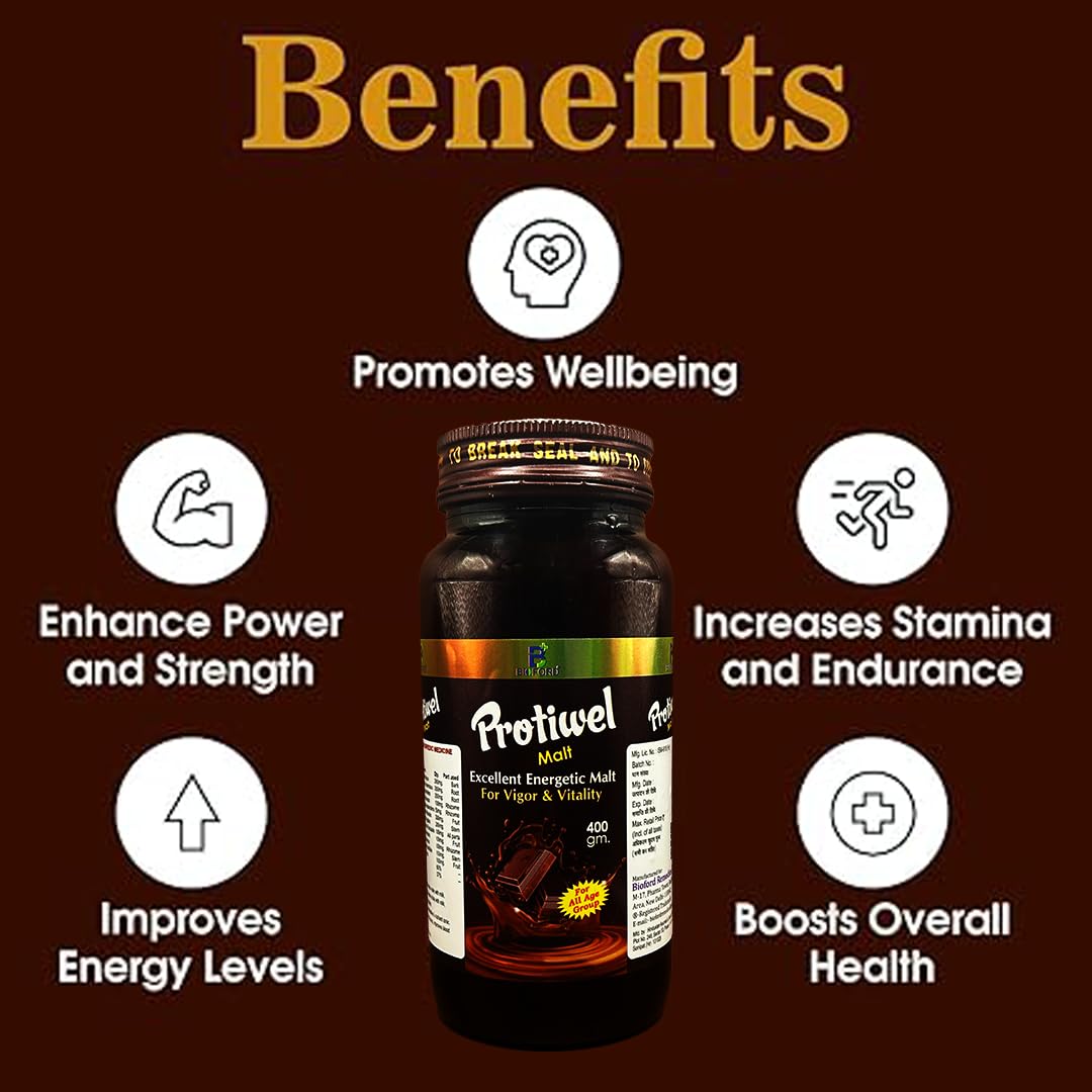 Bioford Protiwel Malt Health Drink | For Strength, Immunity and Overall Health Support | For Kids & Adults 400g (Pack of 1)
