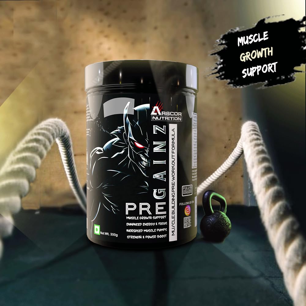 Gainz Pre Workout Powder: Hybrid Pre-workout Supplement for Muscle Gain & Energy Booster with 2000mg Creatine Matrix , 2000mg L Arginine AAKG, 2500mg Beta-Alanine, 299mg Caffeine Anhydrous,1500mg L-Citrulline D Malate 2:1 (300g, Rocket Pop)