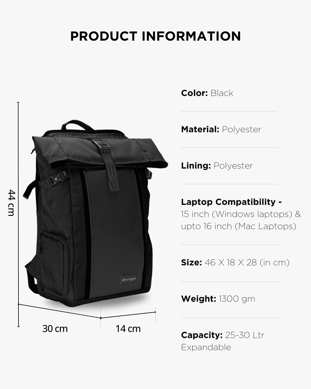 CarryPro HOBO25 V3.0 (Black), Everyday Workation Laptop Backpack(16 inc- image 8