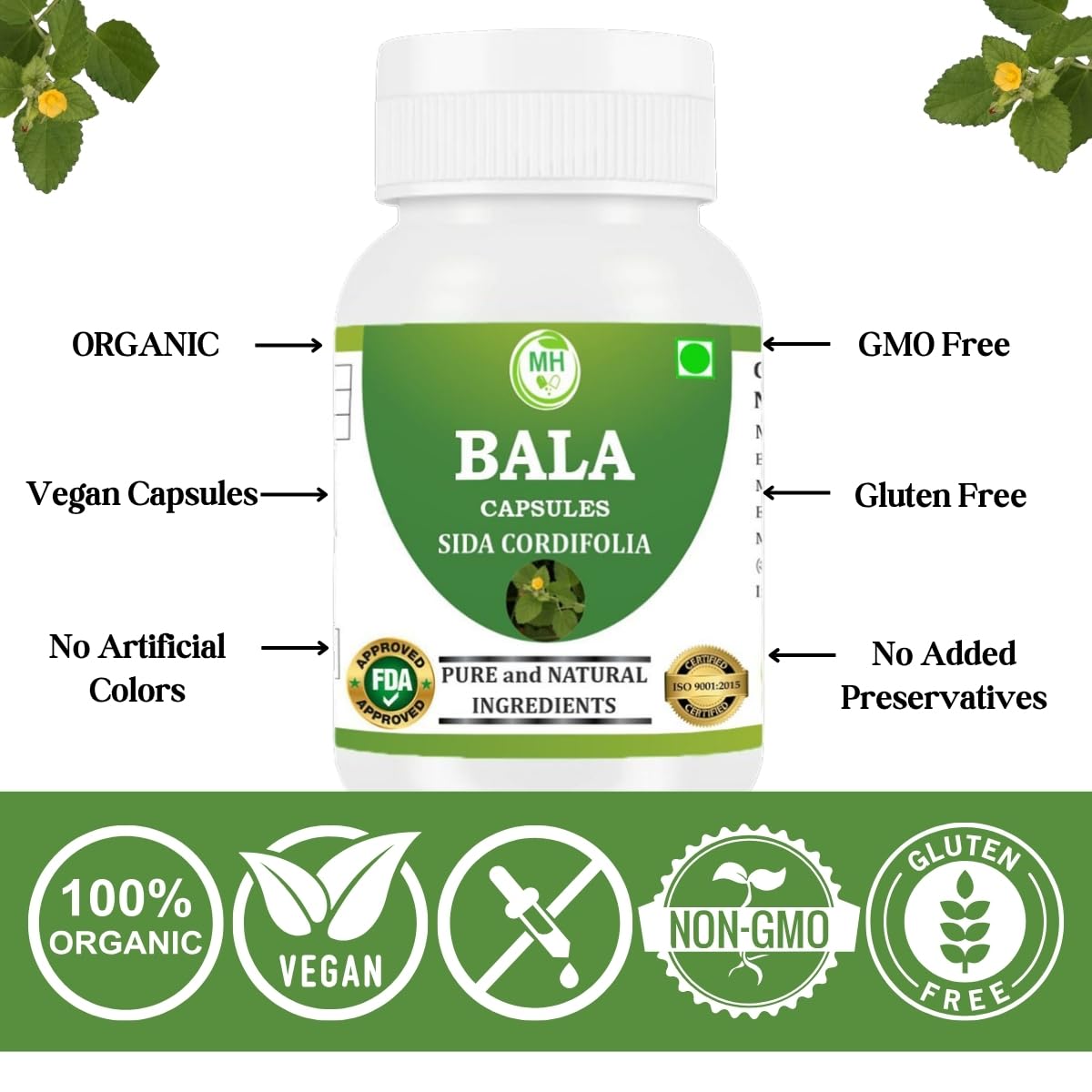 Morsan Healthcare Bala Capsules (Sida cordifolia) | 60 Veg. Capsules 500 Mg. | Made with Natural Ingredients (Pack of 1)
