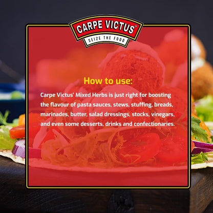 Carpe Victus Mixed Herbs Seasoning for Italian Cuisine, Premium Blend of Aromatic Herbs for Seasonings and Cooking, Fine Quality Spice Mix, Dried Herbs for Pasta & Pizza, Soups, 50 grams