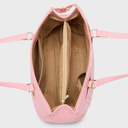 Caprese Ginty Satchel Bag, Medium | Stylish Solid Handbag for Women with Comfortable Flat Handles, Adjustable & Detachable Sling Strap | Secure Zip Closure | Perfect for Casual & Daily Use (Pink)
