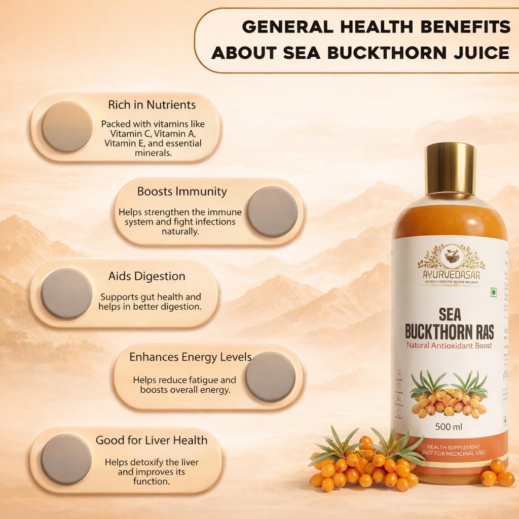 Sea Buckthorn Pulp Concentrate 500ml | Cold-Pressed | Rich in Vitamin C, Omega 3, 6, 7, 9 & Antioxidants | Immunity, Skin Glow & Gut Health Support | Nutritional Supplement for Total Body Care & Wellness (Pack of 2)