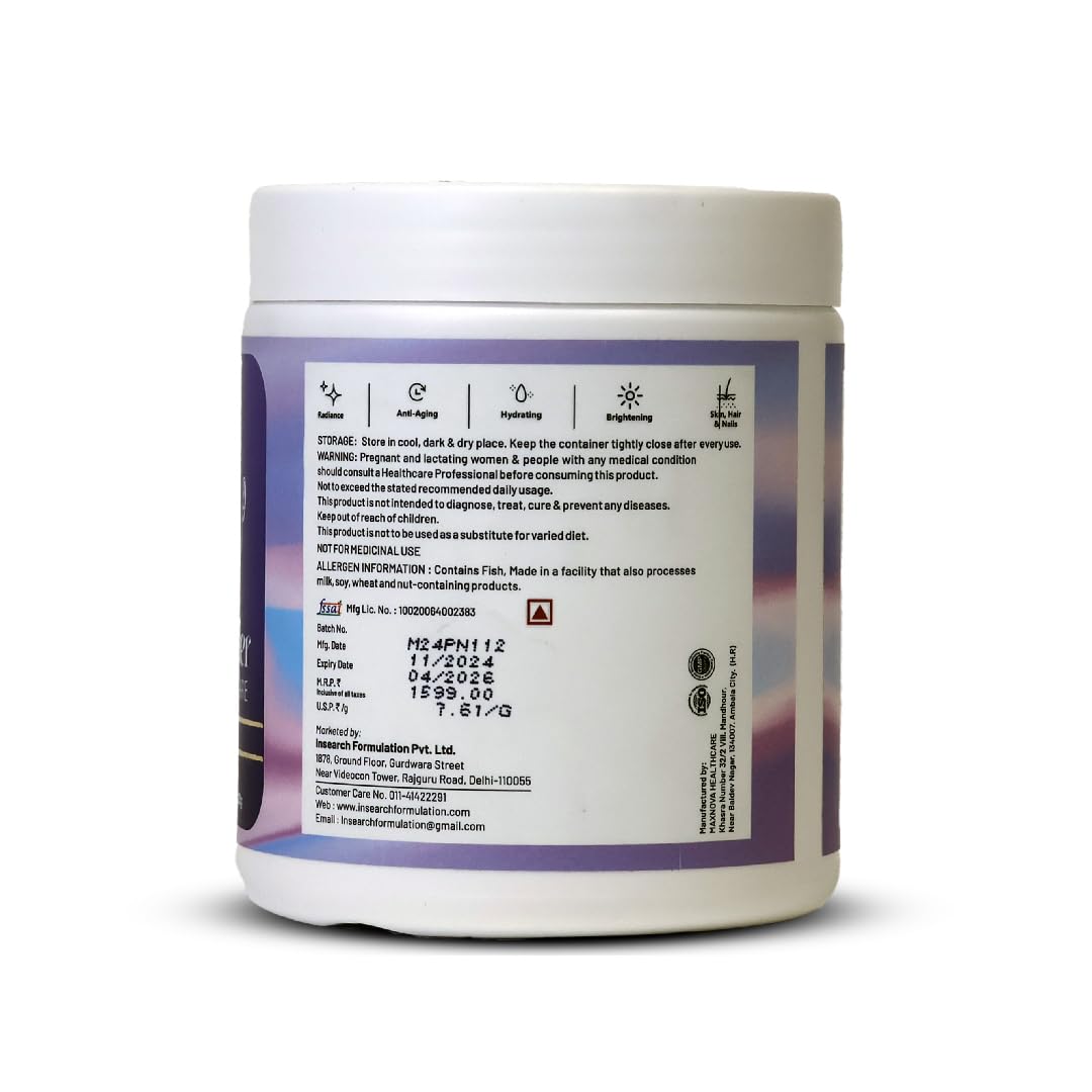 Nutrivana Marine Collagen Powder for Women & Men | Hydrolyzed Collagen Supplements with High Protein for Skin with Vitamin C & Biotin, Collagen Peptides | For Glowing, Youthful Skin | Orange Flavour (210g)