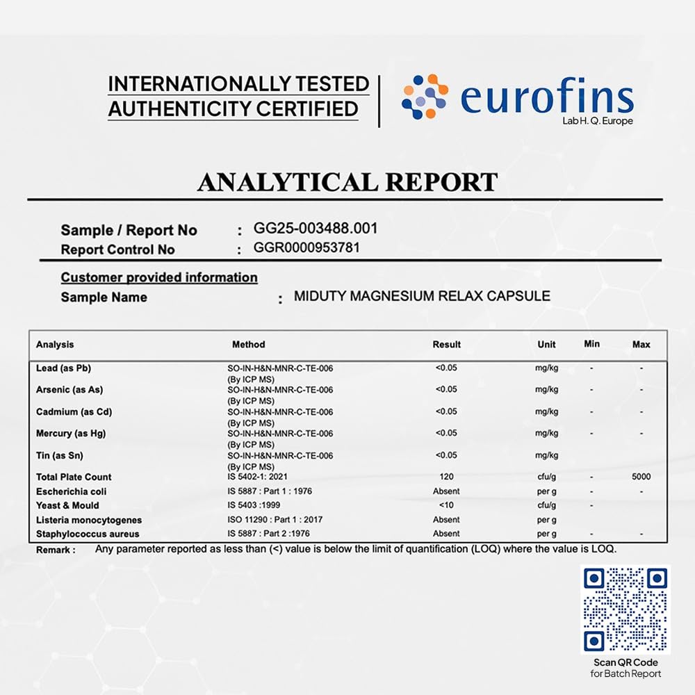 Miduty Magnesium Relax – 1000mg Chelated Magnesium Bisglycinate + Vitamin B6 - Non-Laxative, High Absorption - Supports Sleep, Muscle Recovery, Cramps & Migraine Relief - 60 Veg Capsules