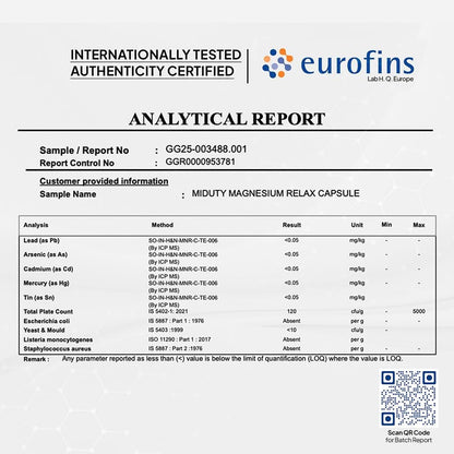 Miduty Magnesium Relax – 1000mg Chelated Magnesium Bisglycinate + Vitamin B6 - Non-Laxative, High Absorption - Supports Sleep, Muscle Recovery, Cramps & Migraine Relief - 60 Veg Capsules