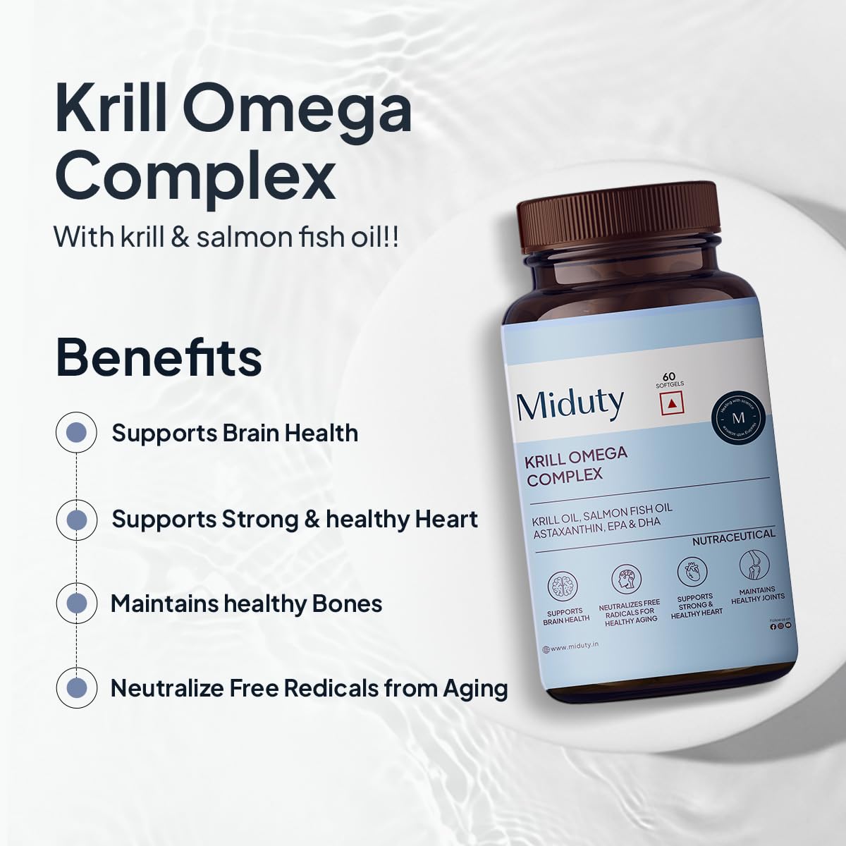 Miduty Palak Notes Antarctic Fish Krill Oil - Triple Strength Omega 3 Capsule With Astaxanthin- Antioxidant - EPA & DHA - For Joints - Heart - Liver Krill Omega 3 Supplement 60 Softgel