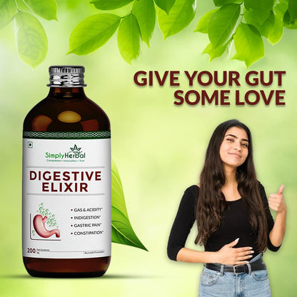 Simply Herbal Ayurvedic Digestive Elixir Syrup Tonic Enriched With 37 Digestion Enzymes Supplement for Gas & Acidity, Constipation, Bloating, and Improve Immune System - Pack of 1 (200ml Each)