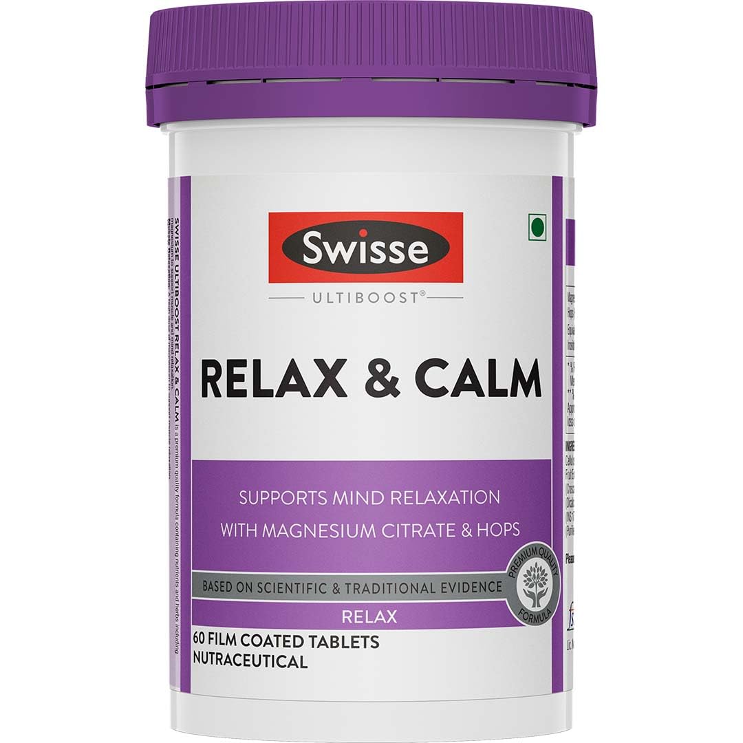 Swisse Relax & Calm - 300mg Magnesium Citrate with Hops & Inositol - Helps Muscle Recovery, Supports Mind Relaxation & Healthy Sleep Cycles | Non-Drowsy Everyday Formula (60 Tablets)