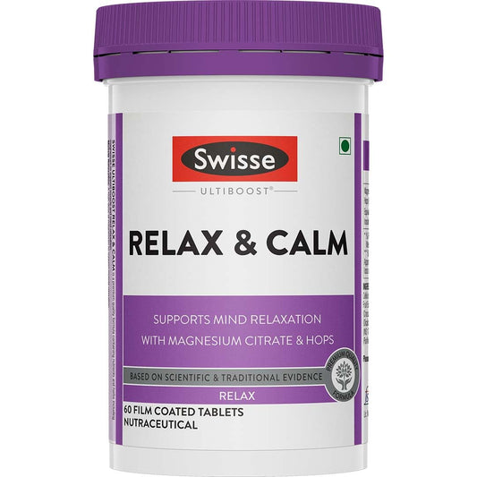 Swisse Relax & Calm - 300mg Magnesium Citrate with Hops & Inositol - Helps Muscle Recovery, Supports Mind Relaxation & Healthy Sleep Cycles | Non-Drowsy Everyday Formula (60 Tablets)