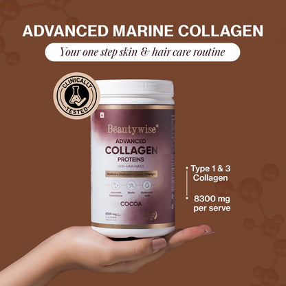 Beautywise Advanced Marine Collagen Proteins Powder | With Hyaluronic Acid, Japanese Glutathione & Biotin | Helps Keep Hair, Nail, Skin Healthy & Nourished | Easy To Mix (250Gm, Pack Of 1)