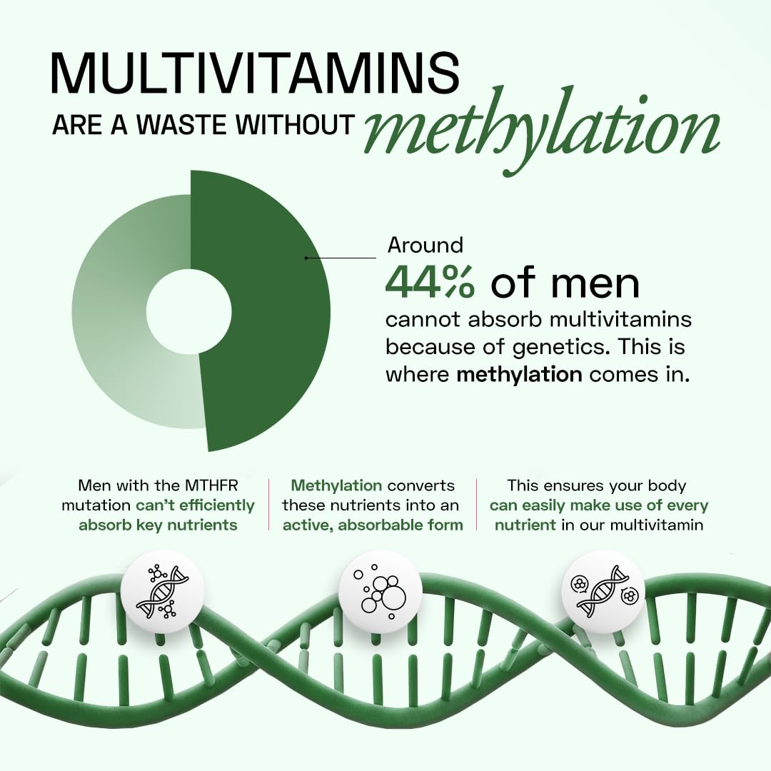 Ace Blend Multivitamin Capsules for Men | Pack of 60 | Methylated Multivitamin with 19 Essential Nutrients | Quatrefolic, MenaQ7 & Vitashine D3 | Supports Energy, Immunity, Focus & Heart Health