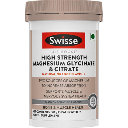 Swisse Magnesium Glycinate & Citrate Powder - Maximum Absorption (Australia's No.1 Magnesium Supplement, Manufactured In Australia) Supports Muscle Health, Post Workout Muscle Recovery & Restful Sleep - 90Gm