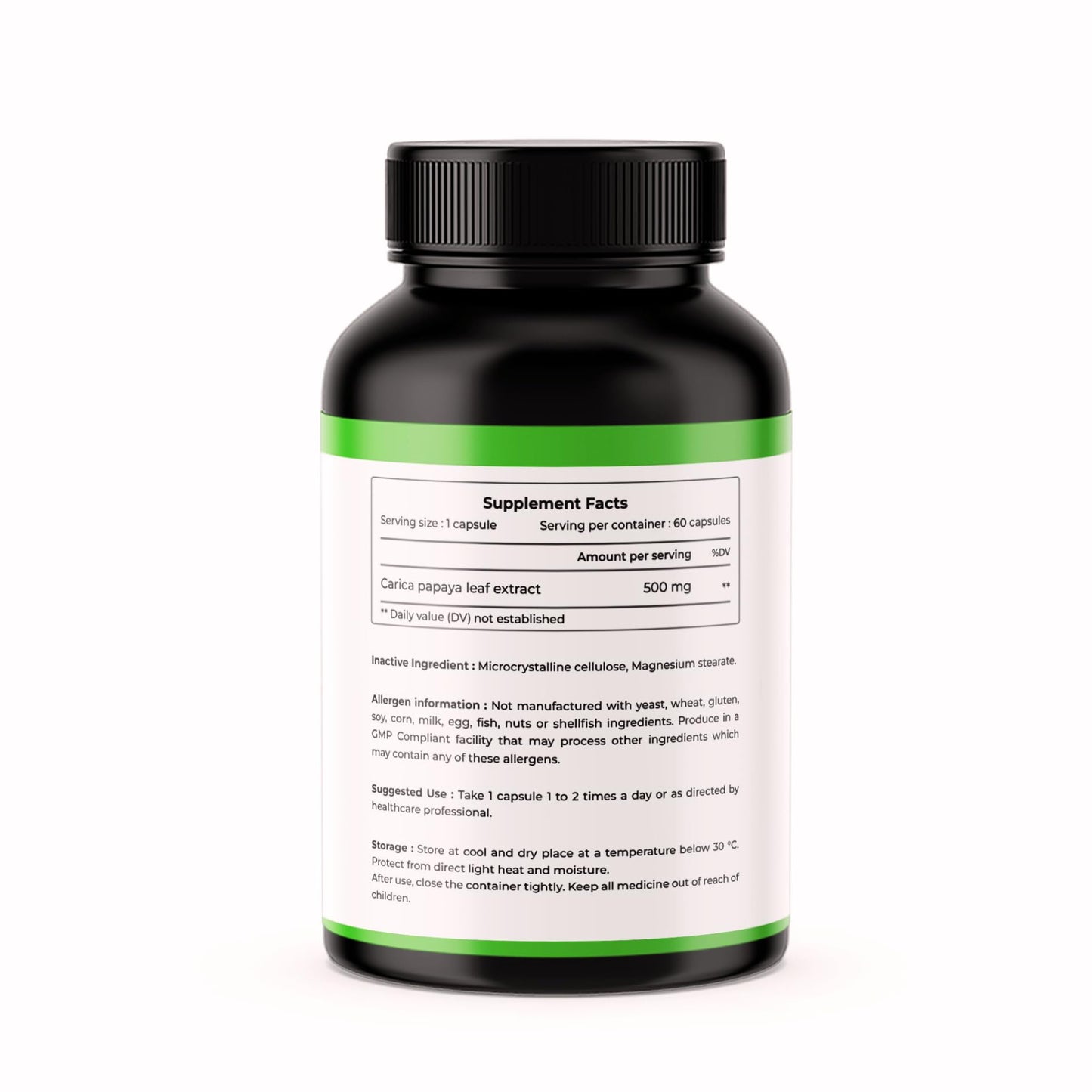 CITRUS NUTRACEUTICAL Carica Papaya Leaf Extract 500mg Capsules | Supports Platelet Health, Immunity & Energy | Natural Herbal Supplement with Papain | 60 Veg Capsules