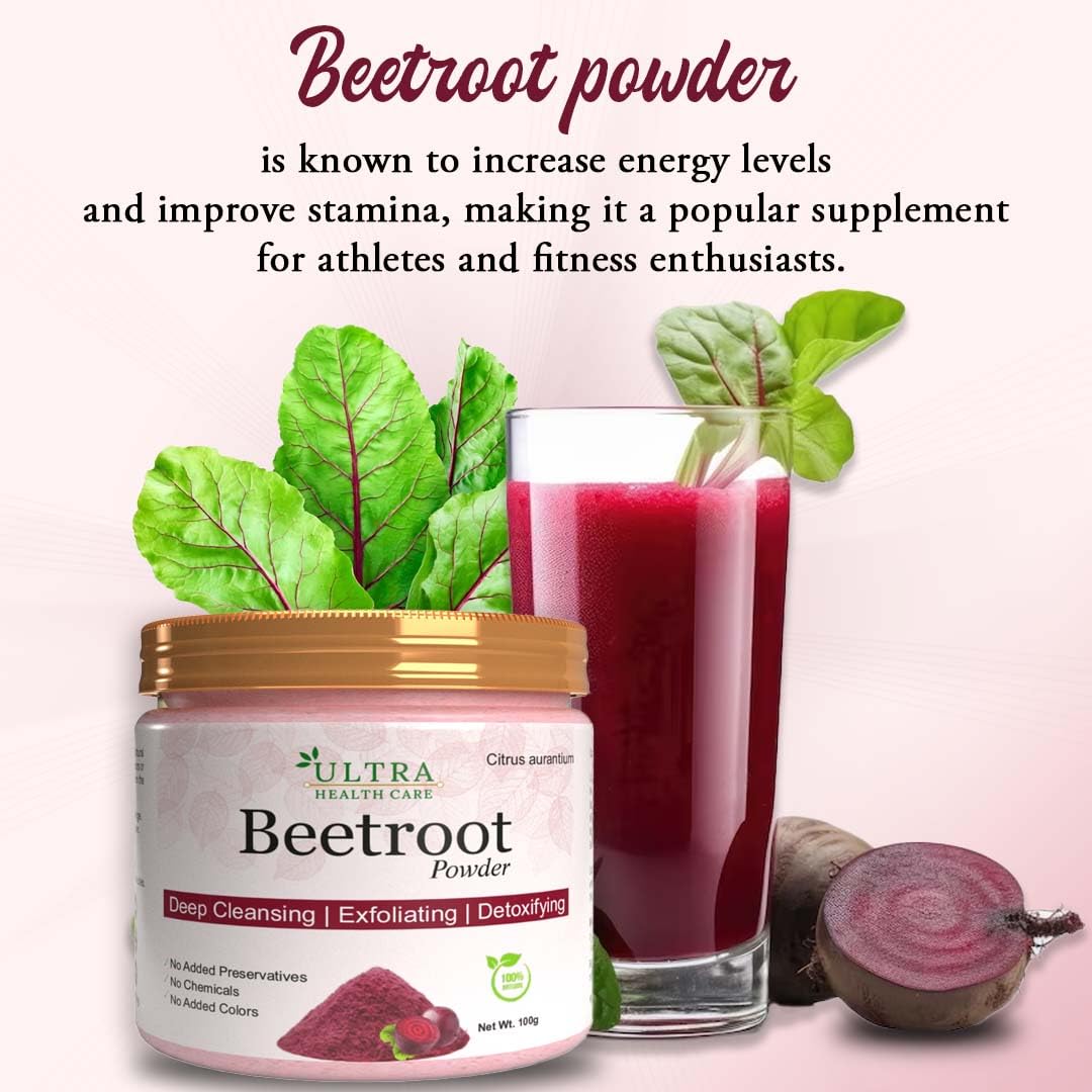 Ultra Healthcare Beetroot Powder for Skin & Hair, 100 g | 100% Natural Powder | Hydrates & Nourishes Hair & Skin Supports Natural Energy & Stamina || For Men & Women