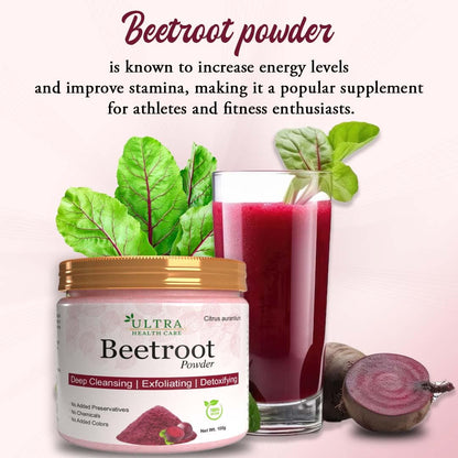 Ultra Healthcare Beetroot Powder for Skin & Hair, 100 g | 100% Natural Powder | Hydrates & Nourishes Hair & Skin Supports Natural Energy & Stamina || For Men & Women