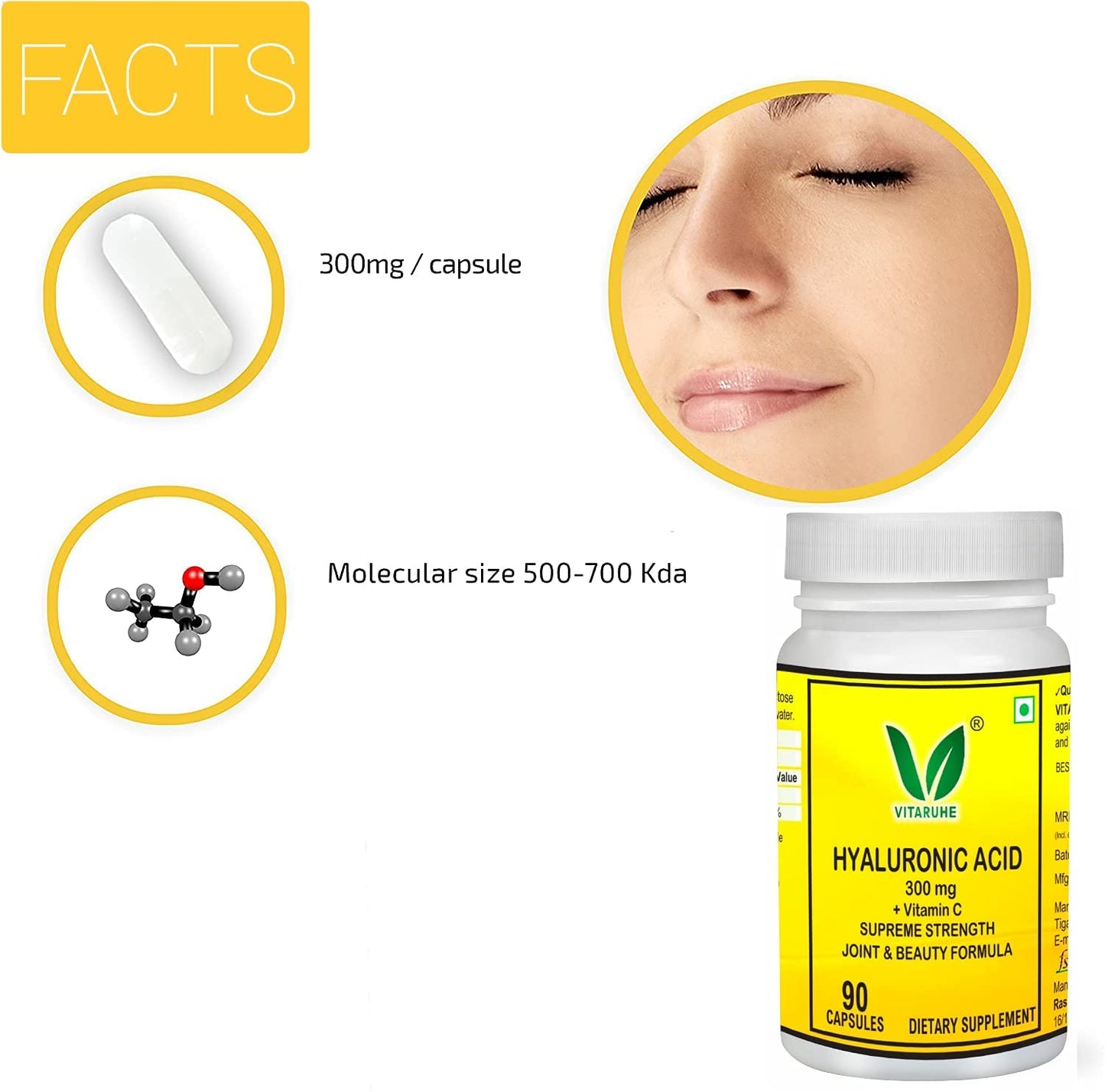 VITARUHE Hyaluronic Acid Capsules High Dosage, 300 mg Per Capsule, Vega- image 5