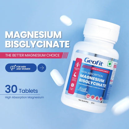 Geofit Magnesium Bisglycinate 30 Tablets for Men & Women | Lab-Verified, Sugar-Free, High Absorption Magnesium Supplement Supports Muscle Recovery, Better Sleep & Cognitive function | Vegetarian Tablets