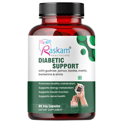 Raskam Diabetic Support Capsules | Blood Sugar & Wellness Support | 100% Vegetarian | 60 Capsules