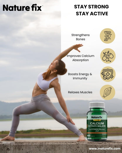 Nature Fix Calcium Citrate Malate with Veg. Vitamin D3 (Lichen) + K27 – Supports Bones, Joints & Muscle Contraction – 60 Tablets