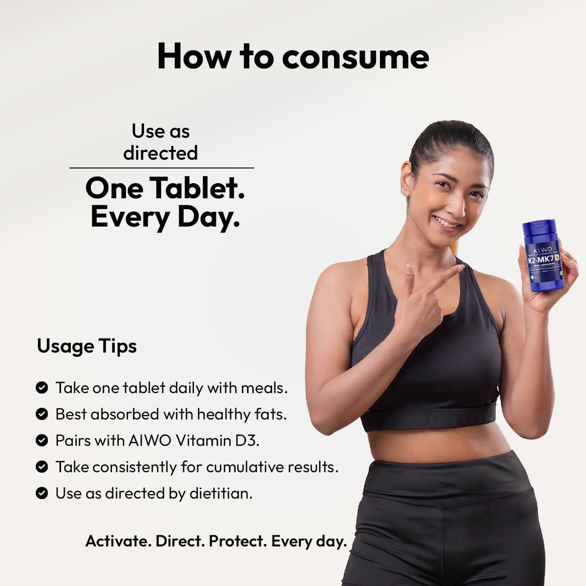 AIWO Vitamin K2 MK-7 55 mcg Tablets | Supports Bone & Calcium Metabolism | Menaquinone-7 Supplement | Vegetarian Formula for Men & Women | Daily Use Support | 60 Tablets