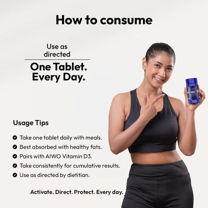 AIWO Vitamin K2 MK-7 55 mcg Tablets | Supports Bone & Calcium Metabolism | Menaquinone-7 Supplement | Vegetarian Formula for Men & Women | Daily Use Support | 60 Tablets