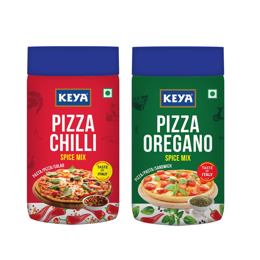 Keya Seasoning Combo | Pizza Oregano 75gm | Pizza Chilli 60gm | Seasonings For Pasta | Premium All Natural & Healthy Italian Spice Blend | Sprinkler | No Artificial Flavours and Colours| Pack of 2