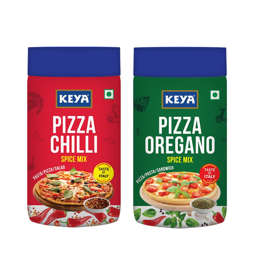Keya Seasoning Combo | Pizza Oregano 75gm | Pizza Chilli 60gm | Seasonings For Pasta | Premium All Natural & Healthy Italian Spice Blend | Sprinkler | No Artificial Flavours and Colours| Pack of 2