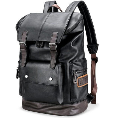 CHAO RAN Vintage Leather Laptop Backpack For Men, Men Black Leather Backpack…, Black, Large, College Travel Backapck