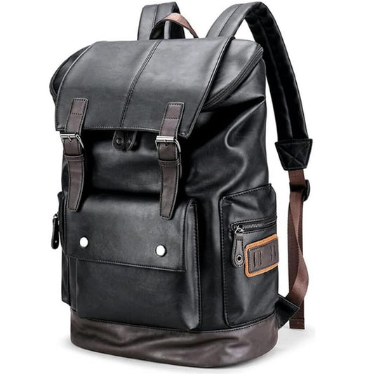 CHAO RAN Vintage Leather Laptop Backpack For Men, Men Black Leather Backpack…, Black, Large, College Travel Backapck