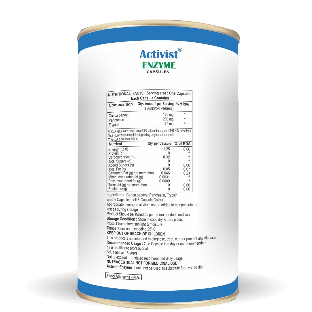 Activist Enzymes Digestive Enzyme Supplement with Bromelain & Papain for Healthy Digestion - 60 Capsules | Supports Digestive Health, Reduces Bloating, Boosts Nutrient Absorption & Gut Health