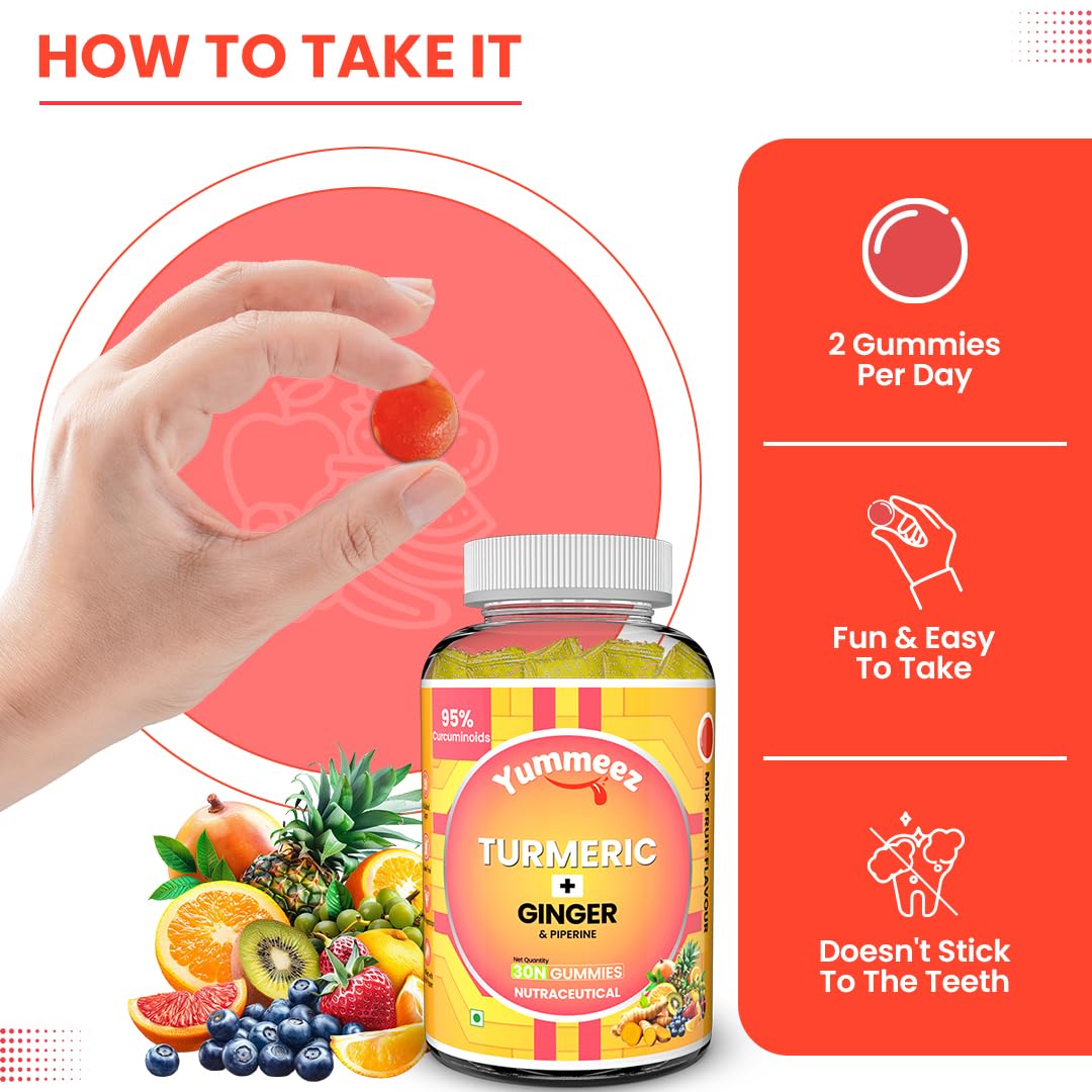 NATURYZ Turmeric + Ginger Gummies – Lung detox Supplement with 95% Curcumin & Piperine | Powerful Joint, Immunity, Respiratory & Inflammation Support | High Absorption Formula with Curcuma Longa Extract | Vegan, Non-GMO, 30 Gummies (Mix Fruit Flavour)