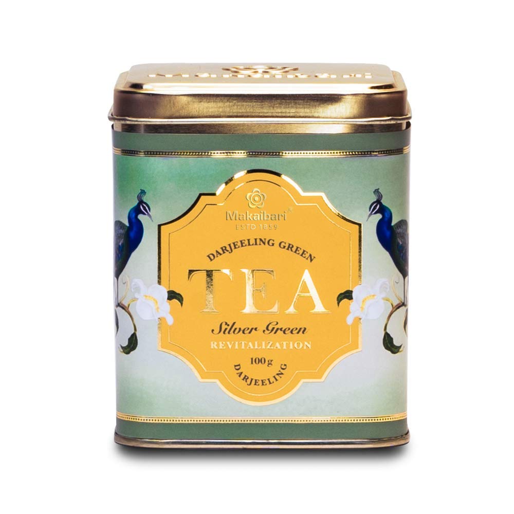 Makaibari Tea Treasures Silver Green Darjeeling Loose Long Leaf Green Tea | USDA Certified Premium Tea | Anti-Oxidants, Immunity Booster | Tin Caddy | 100g