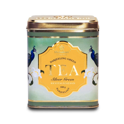 Makaibari Tea Treasures Silver Green Darjeeling Loose Long Leaf Green Tea | USDA Certified Premium Tea | Anti-Oxidants, Immunity Booster | Tin Caddy | 100g