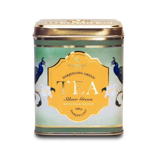 Makaibari Tea Treasures Silver Green Darjeeling Loose Long Leaf Green Tea | USDA Certified Premium Tea | Anti-Oxidants, Immunity Booster | Tin Caddy | 100g