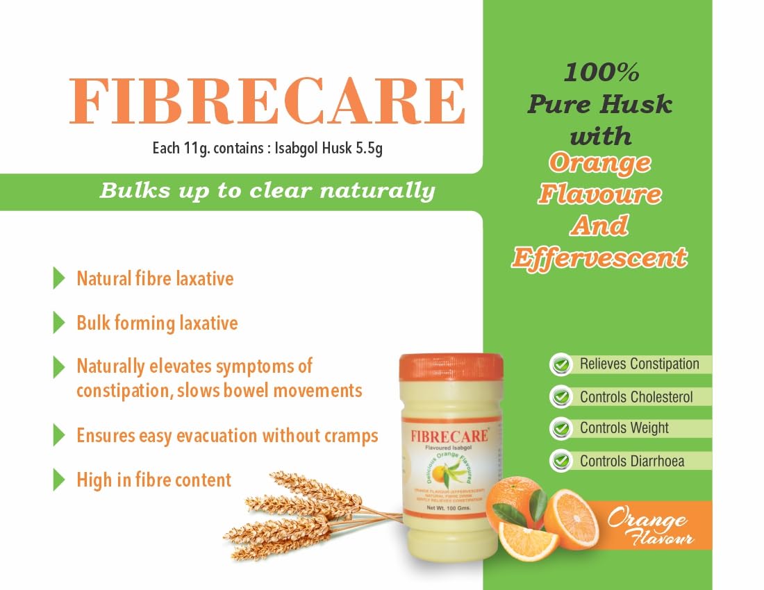 Fibercare Flavoured Isabgol with Effervescent - Psyllium Husk Powder - 100 Gms | Effectively Relieves Constipation | Rich Source Of Dietary Fiber Supplement For Digestion