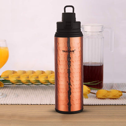 Trueware Copper Fusion 800 Insulated Inner Stainless Steel Water Bottle, 600 ml, Stainless steel finish| Inside Copper | Leak Proof | BPA Free | Hot or Cold for Hours | Office | Gym | Hiking | Treking | Travel Bottle |Hammered Finish