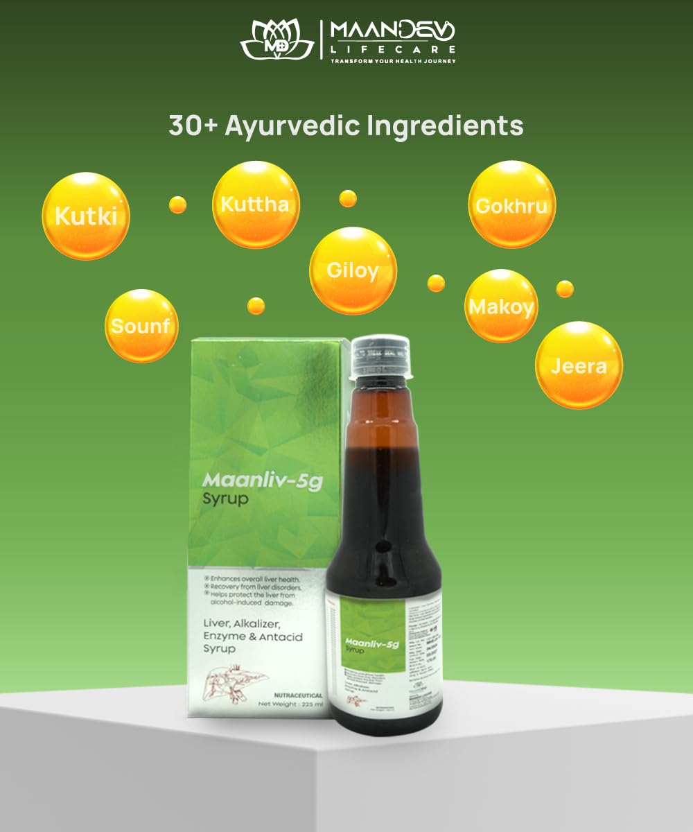 Maandev Lifecare Maanliv-5G Ayurvedic Liver Detox Syrup | With Milk Thistle & Herbal Extracts | For Men & Women | Supports Digestion, Fatty Liver Recovery, Gas & Bloating Relief | 200 ml