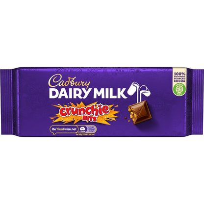 Cadbury Dairy Milk Chocolate Crunchie Bits Bar, 100% Sustainably Sourced Cocoa With Honeycomb Pieces 180g (From UK) With Free Flavourito Kunafa Pistachio Chocolate Bar, 20g By Decadent Foods
