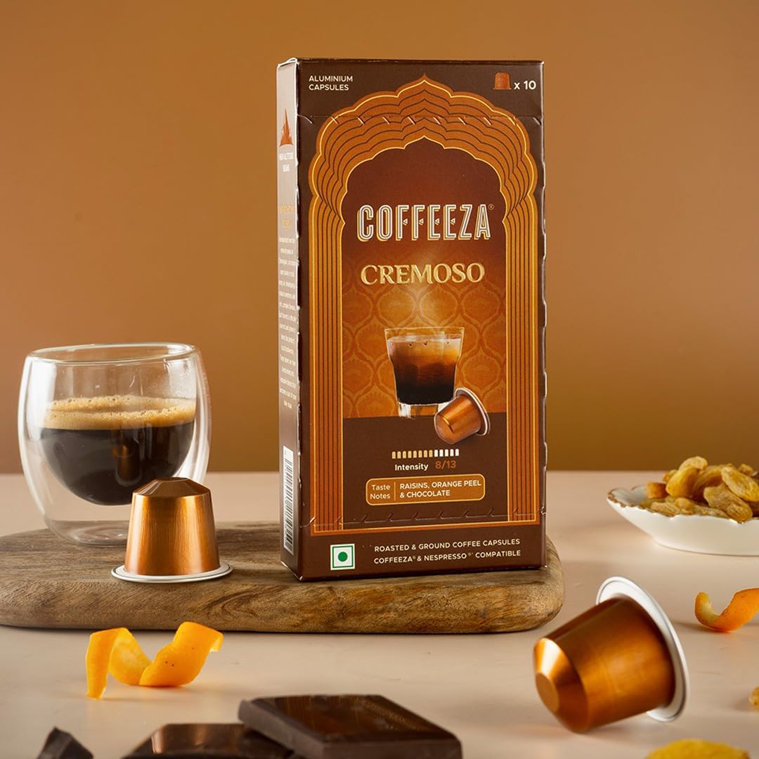 Coffeeza Cremoso Aluminium Coffee Capsules, Intensity – 8/10 - Original line Compatible Coffee Pods (Box of 10)