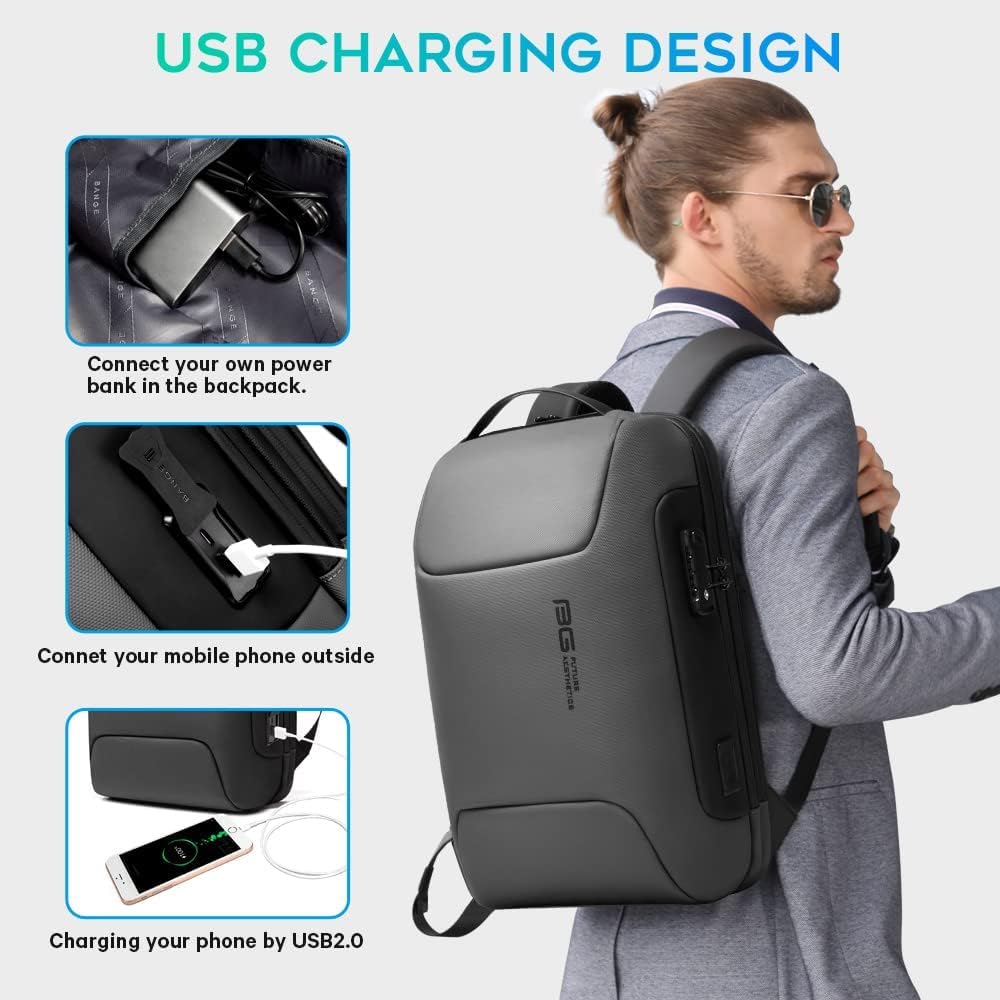 BROGBUS New Anti Thief Laptop Bag Backpack Fits for 15.6 inch Laptop Backpack Multifunctional Backpack WaterProof for Business Shoulder Bags (Grey)